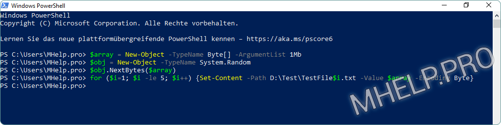 Erstellen Sie mit Windows PowerShell mehrere Dateien beliebiger Größe