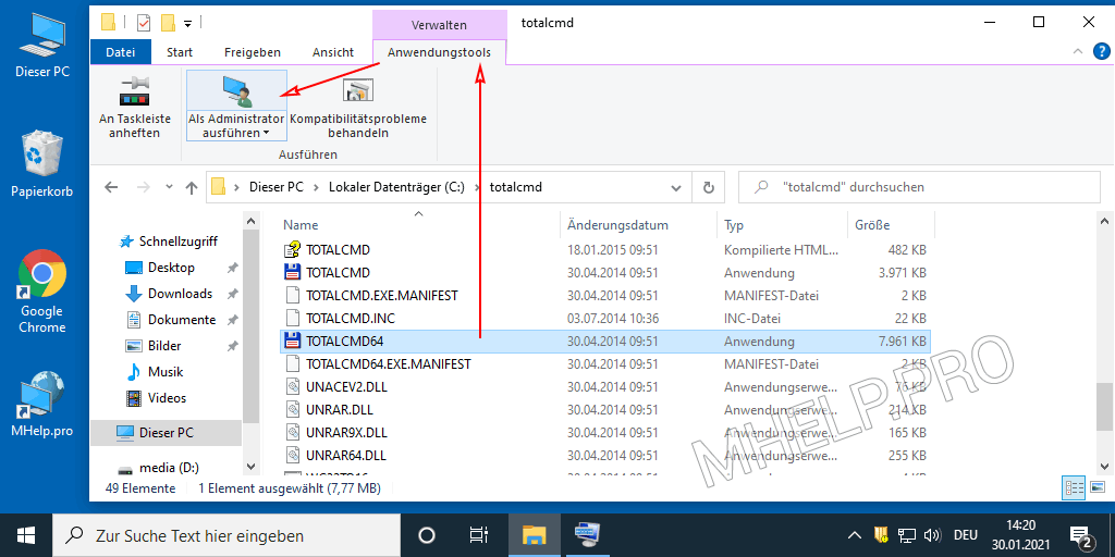 Führen Sie Programme mit der Windows Explorer-Multifunktionsleiste mit Administratorrechten aus