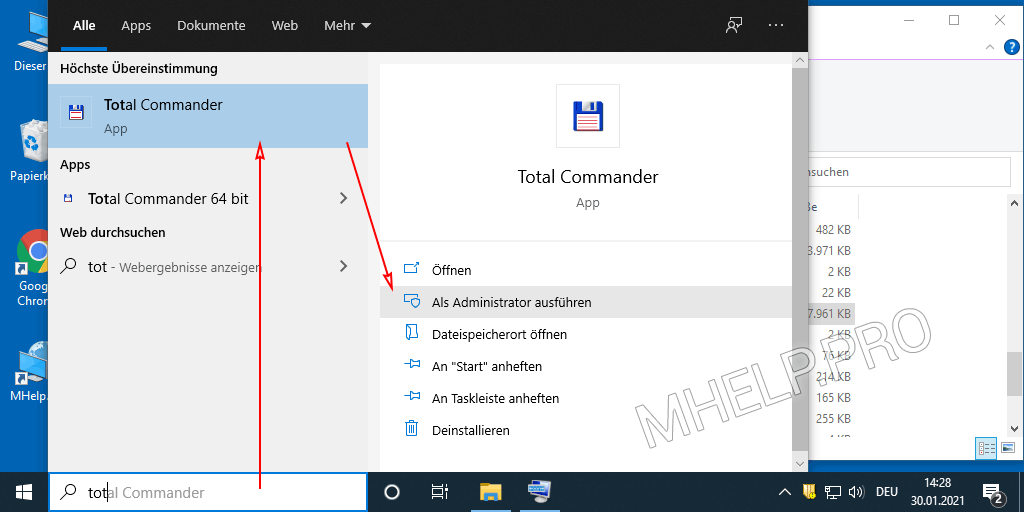 Verwenden Sie Windows 10 Search, um das Programm mit vollständigen Administratorrechten auszuführen