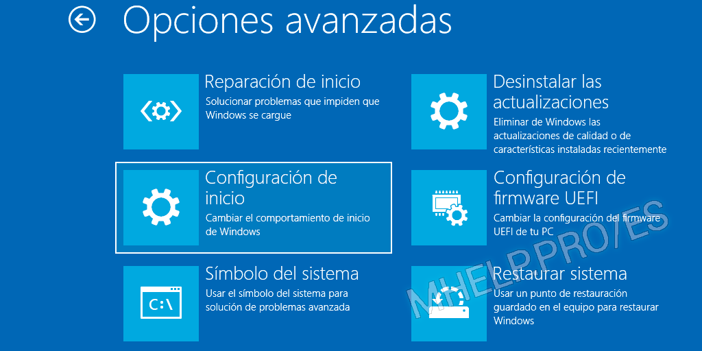 Windows 10 opciones avanzadas