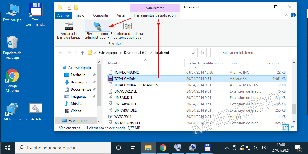 Ejecute programas utilizando la cinta del Explorador de Windows con derechos de administrador