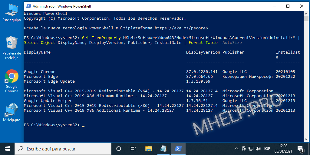 Obtenga una lista de programas que usan Windows PowerShell
