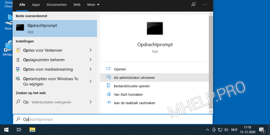 Voer de opdrachtprompt uit via Windows 10 Search