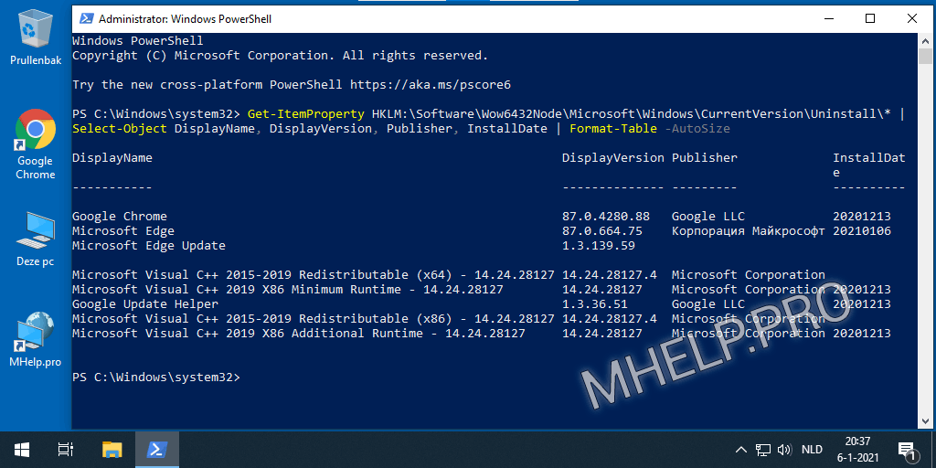 Krijg een lijst met programma's die Windows PowerShell gebruiken