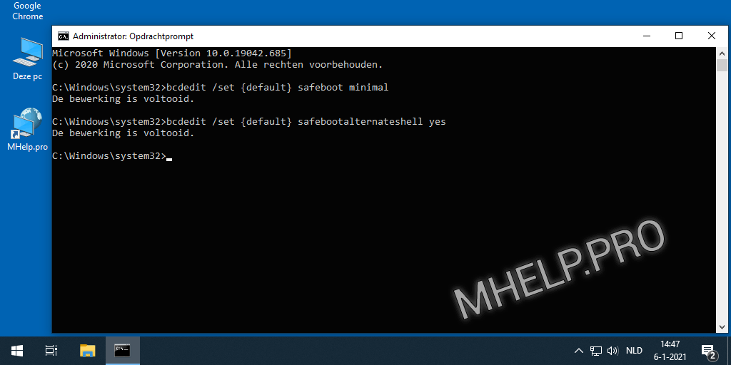 Opstartopties voor Windows Veilige modus met behulp van de opdrachtprompt (bcdedit)