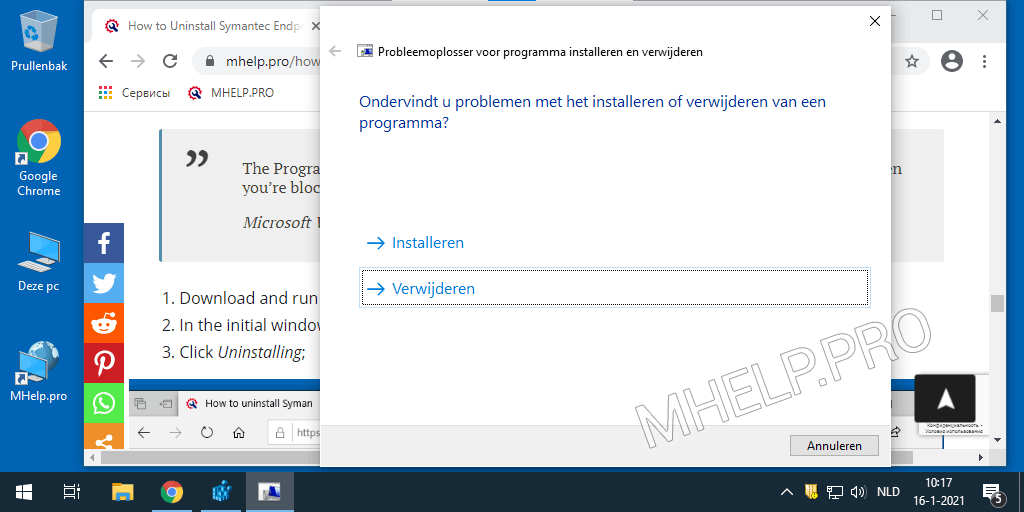 Verwijderen via Microsoft De probleemoplosser voor "Microsoft Program Install and Uninstall"