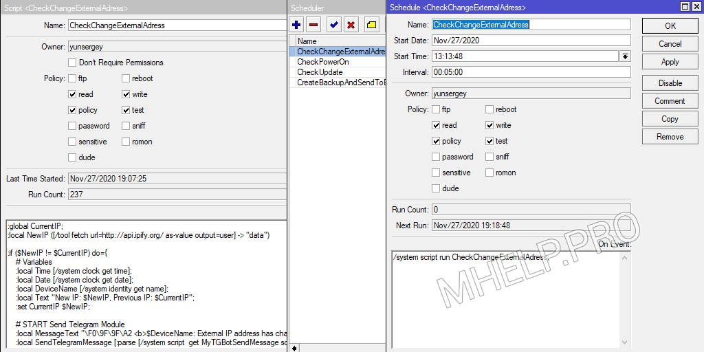 MicroTik Script Notification when the external IP address of the router changes