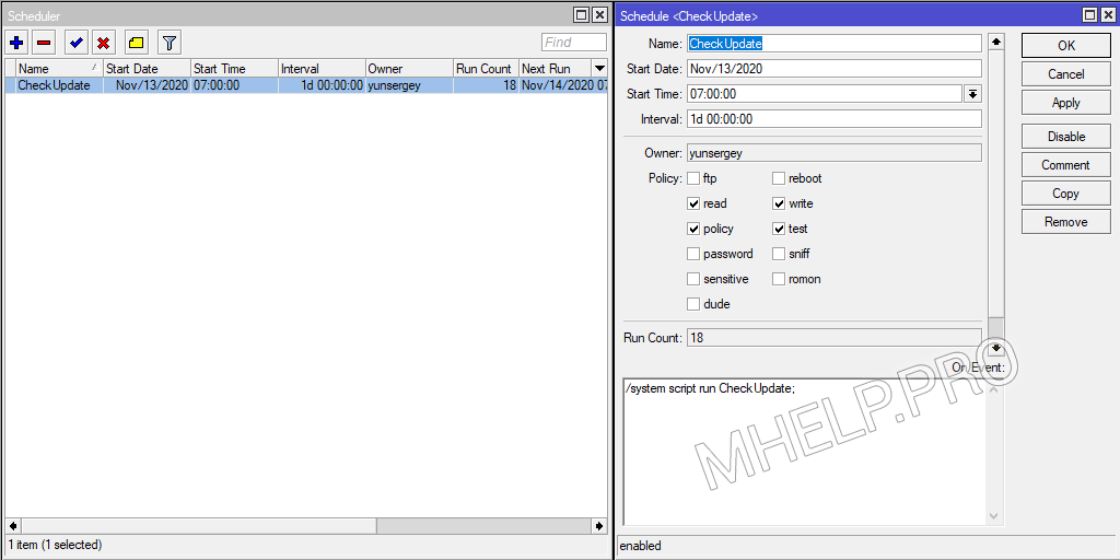 Agregar un script para verificar la actualización de RouterOS al programador de tareas MikroTik