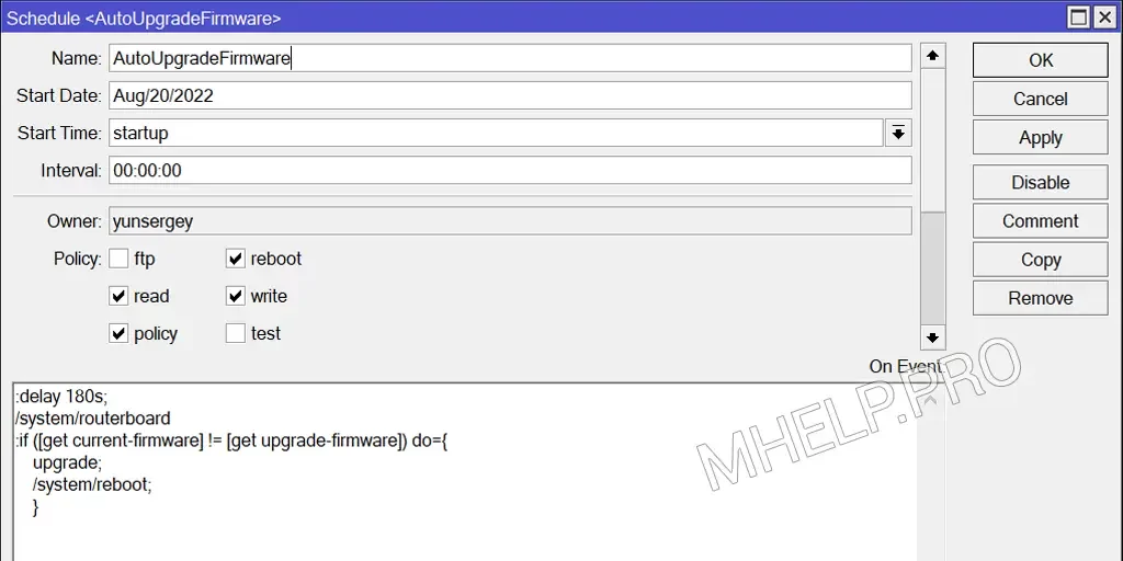 MikroTik RouterBOARD firmware auto upgrade script