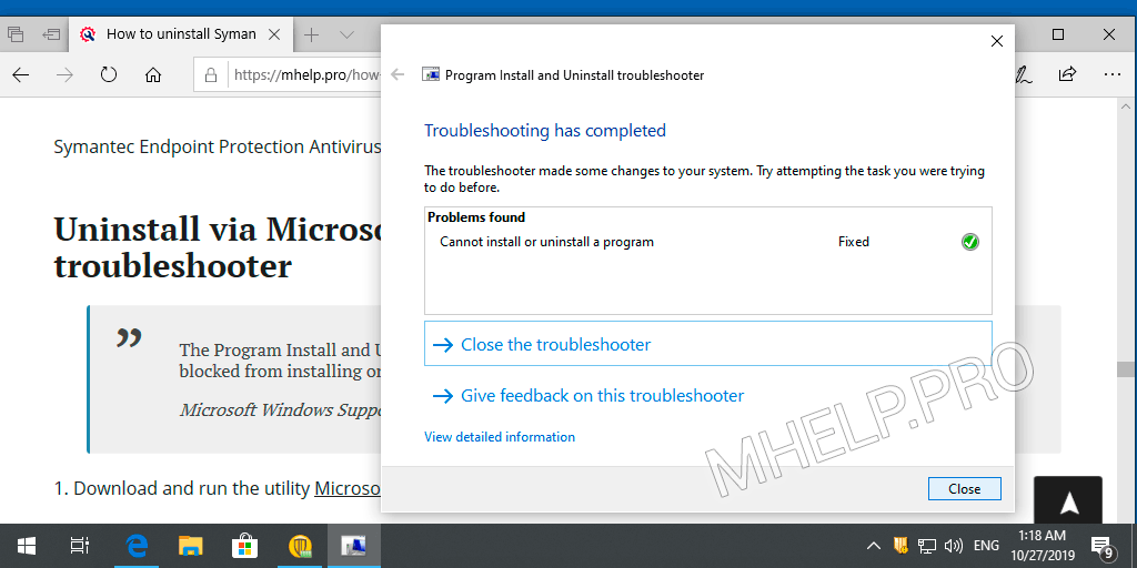 uninstall symantec endpoint protection windows 10