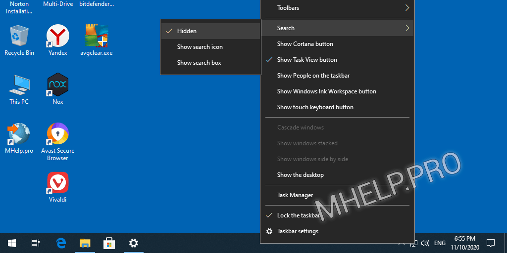 How to remove Search from Windows 10 taskbar
