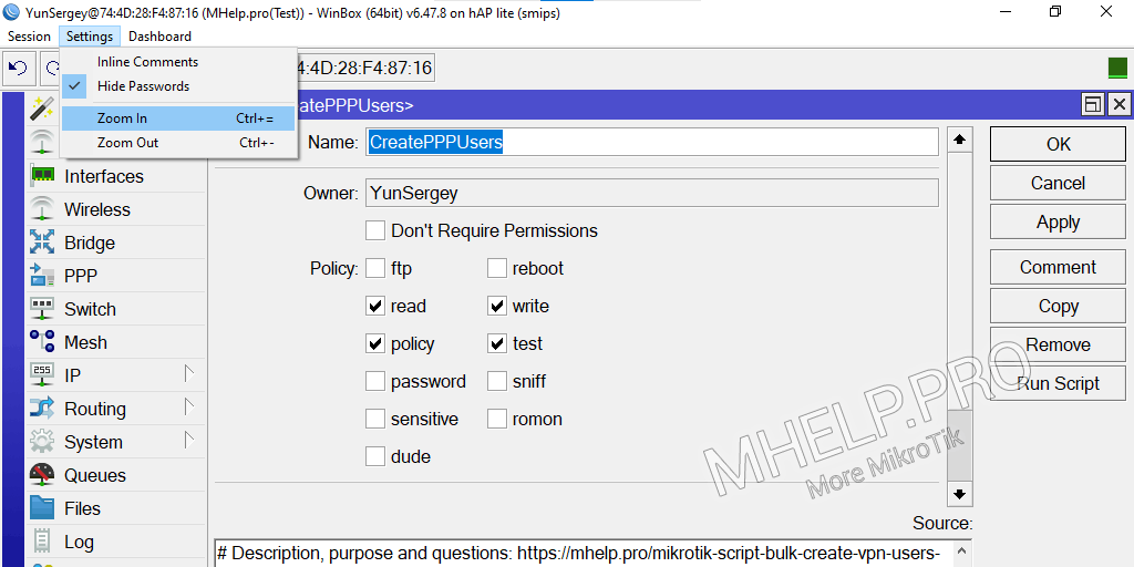 MikroTik: How to increase font size in Winbox