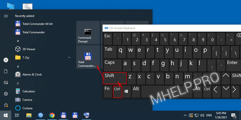 Keyboard shortcut to run the program as administrator in the Start menu