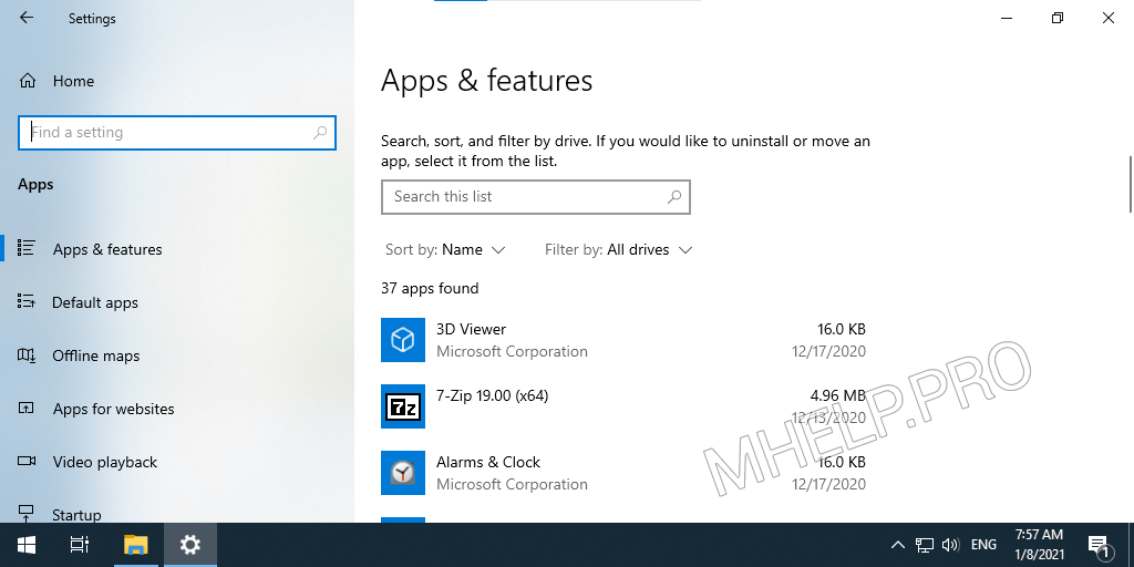 Windows 10 - List of Apps and Features