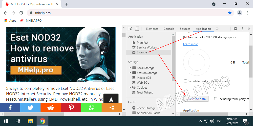 Clearing MHelp.pro Site Cache Using Developer Tools